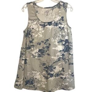 June + Vie Floral Tank Womens Medium Gray Blue Cotton Casual Swing Top